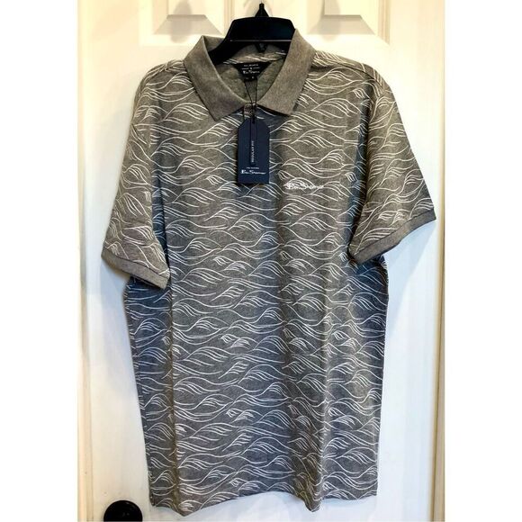 BEN SHERMAN - NWT - M Sz M - Wave Print Polo Shirt in Tonal Wave/Grey Heather - Picture 3 of 16